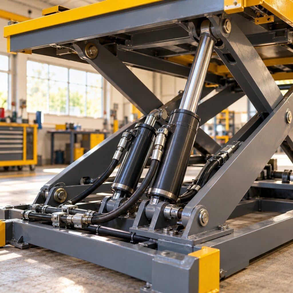 Hydraulikkomponenten und mechanische Baugruppen für Scherenbühnen – HAB Engineering GmbH